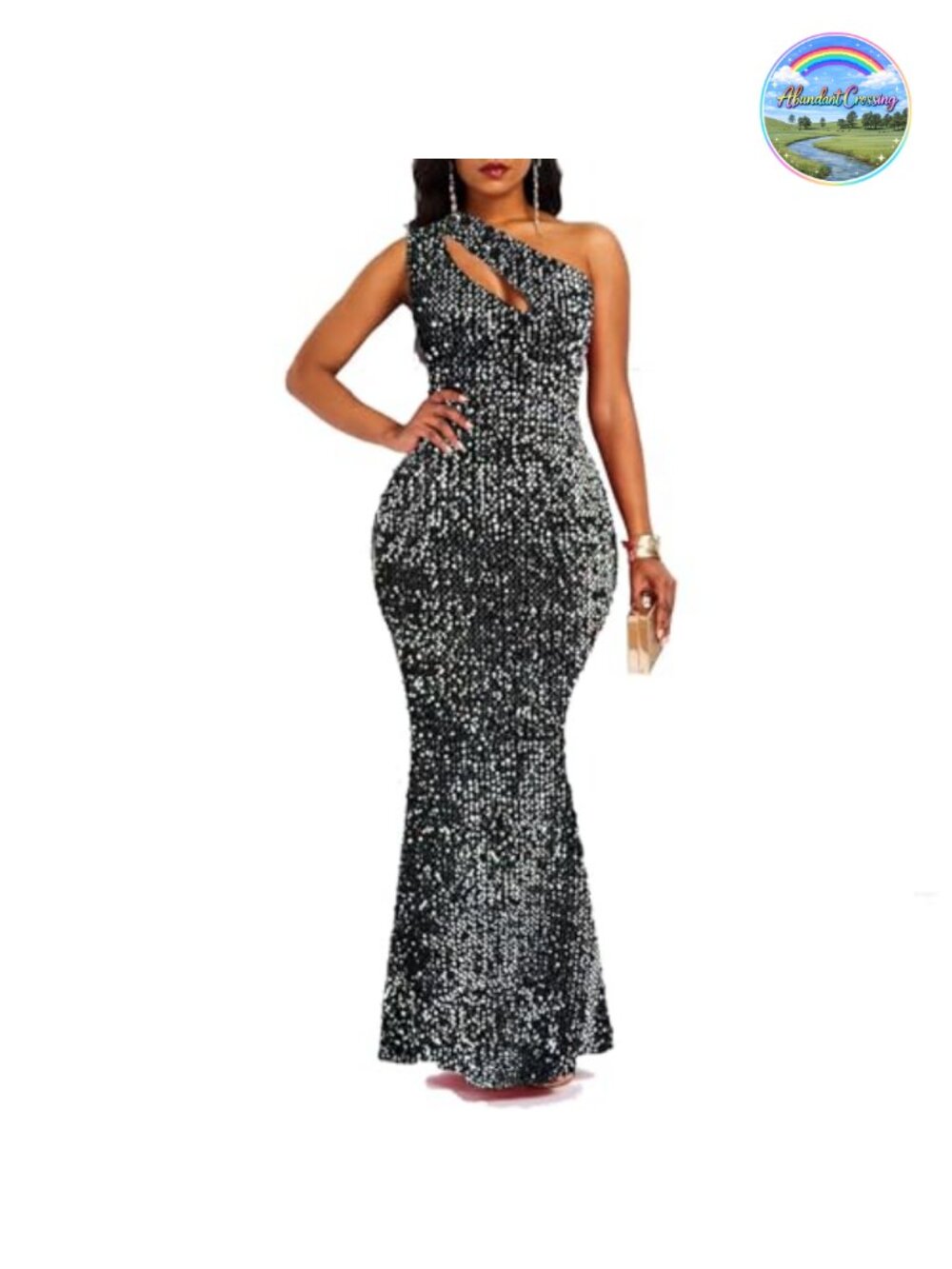 Sequins Sleeveless Oblique Collar Mermaid Maxi Dress Bodycon Party